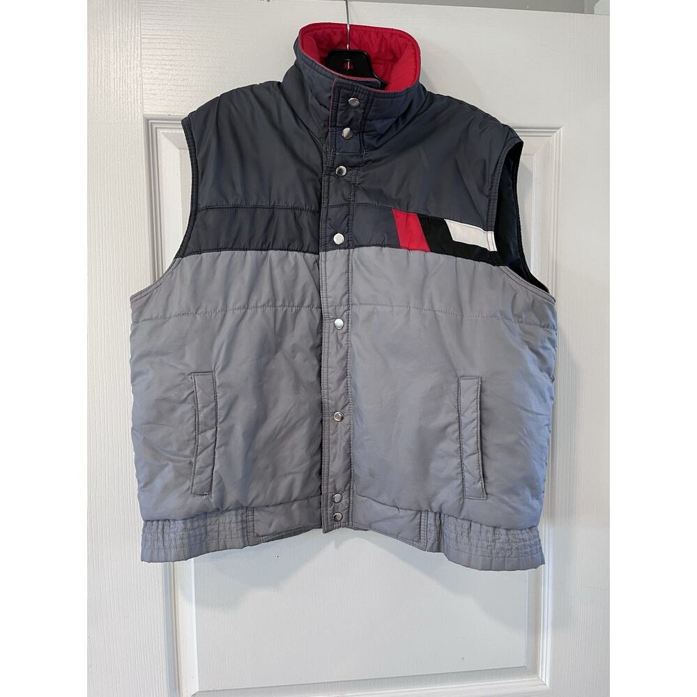Vintage 80s AVENTURA Men's Puffer Vest Jacket Snap Button Xl Color block